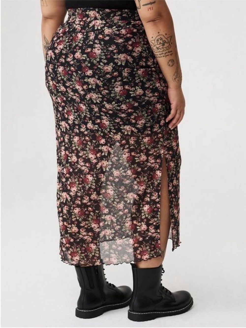 Torrid Black Floral Mesh Over Mini Maxi Skirt Sz 2X - Picture 4 of 12